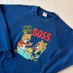 🐻 Vintage 80s "The Best Boss" Sweatshirt L Cute Bears Kitsch Grandma Core